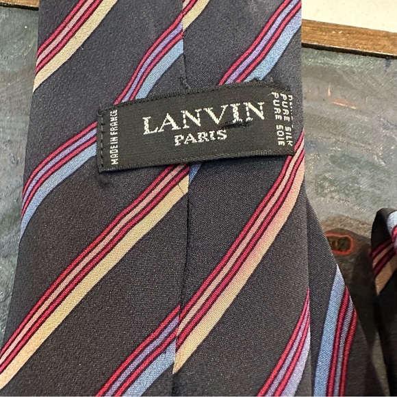 Lanvin Paris 100% silk men’s tie vintage striped motif navy/pink/red/purple - Picture 3 of 7
